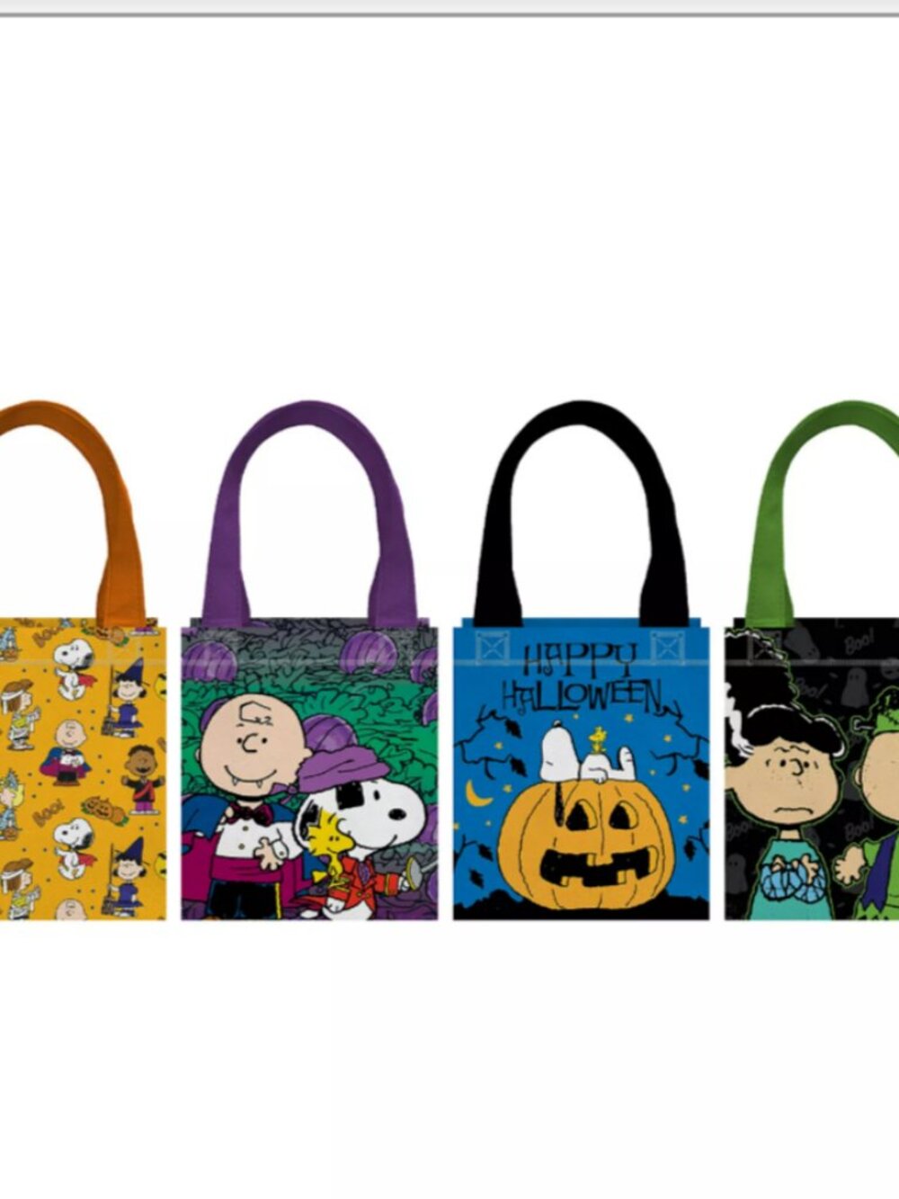 Legacy Peanuts Halloween Reusable 4-pack Mini Totes, 4 designs, 8" x 7" x 3.25"